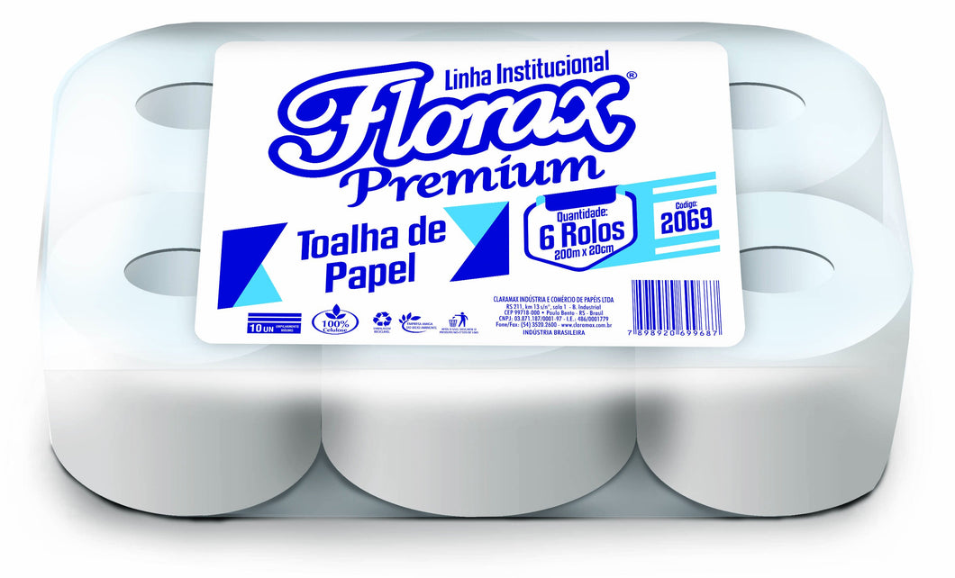 Papel Toalha Bobina 6x200m 28g Florax Premium
