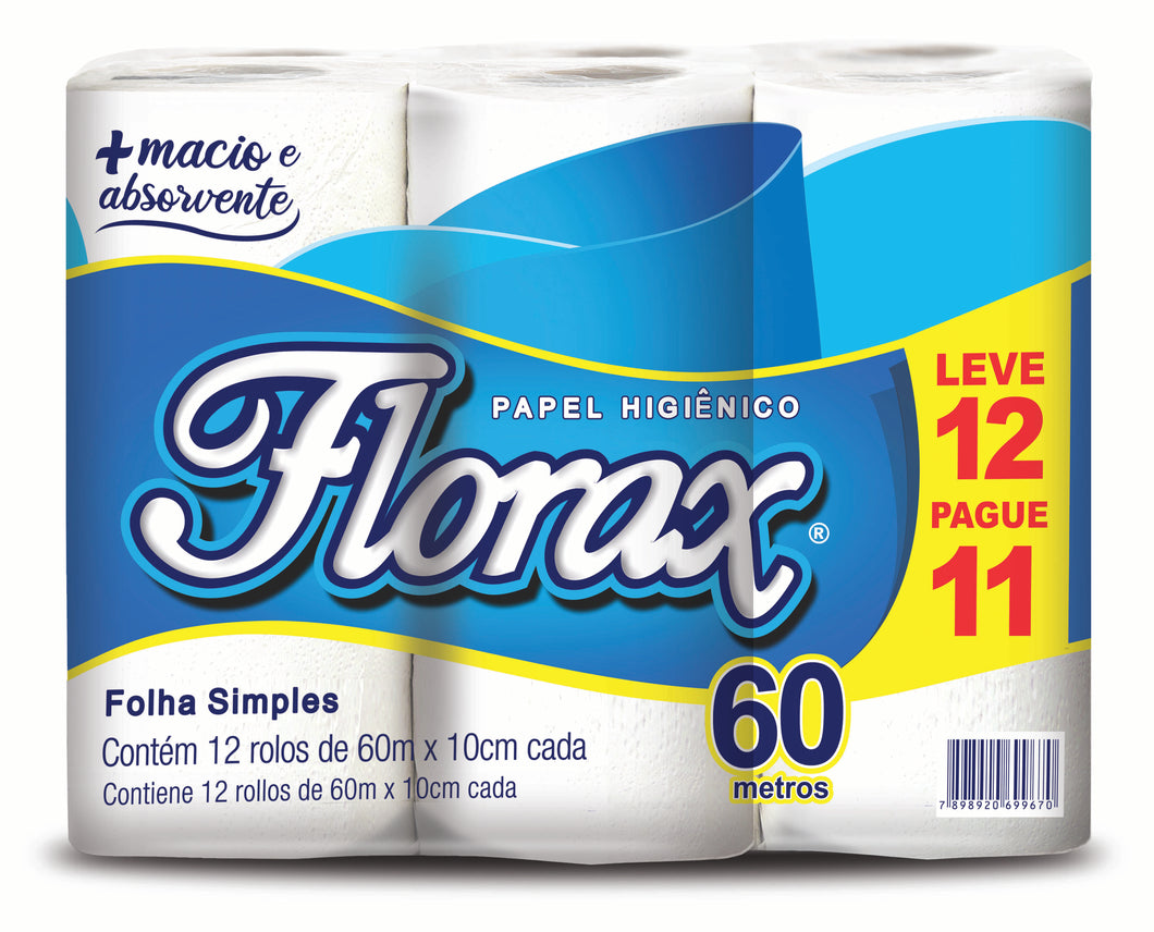Papel Higiênico Folha Simples 12x60m Florax