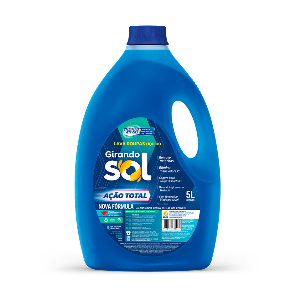 Lava Roupa Líquido 5L Ação Total Girando Sol