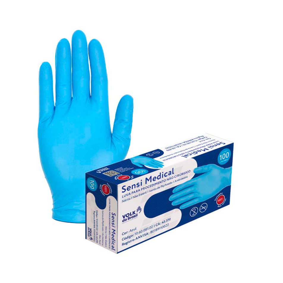 Luva Nitrílica Descartável Azul c/ 100 Volk